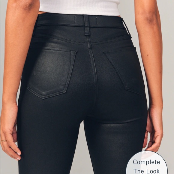Abercrombie High Rise LEATHER Skinny Ankle Jeans - Black - Picture 8 of 9